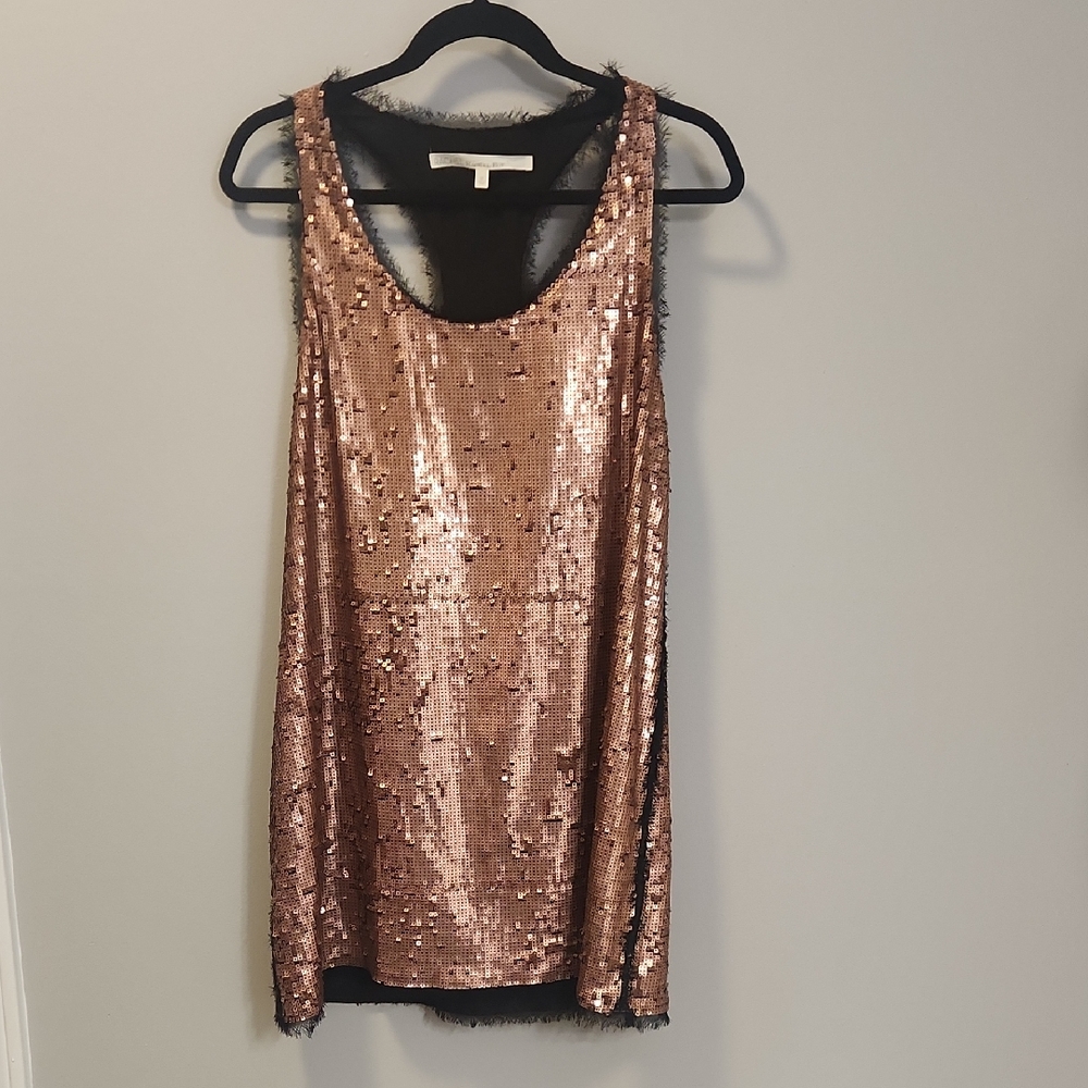 Rachel Roy Rose Gold Sequin Racerback Dress Size M Sleeveless Party Cocktail